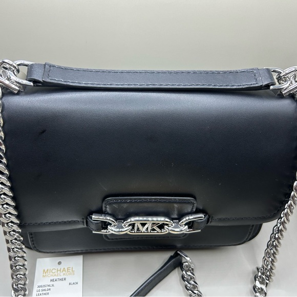 MICHAEL Michael Kors Heather Large Leather Shoulder Bag-Black w/Silver Hardware - Picture 5 of 13